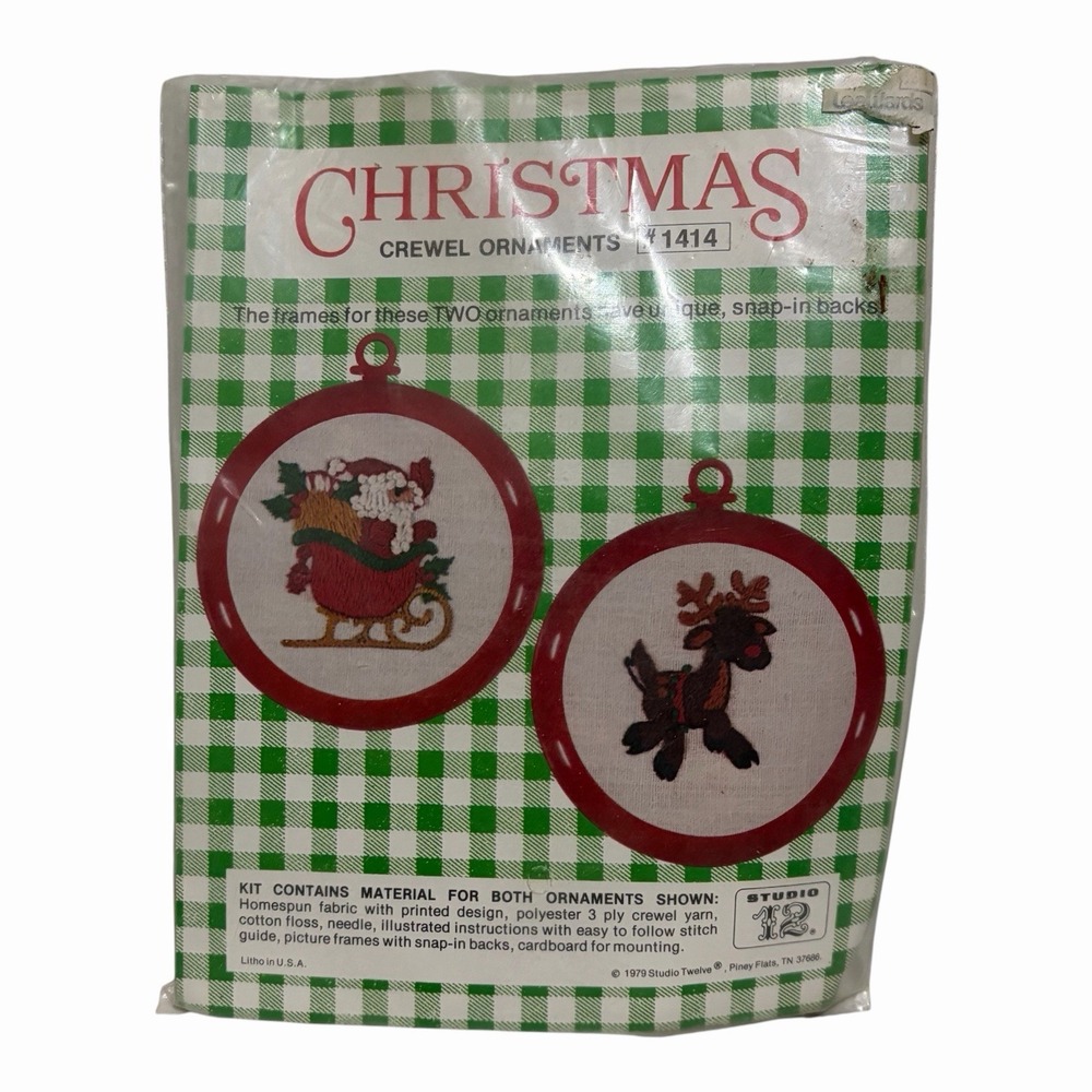 Studio 12 Christmas Crewel Ornaments Santa Reindeer #1414 Sealed Kit Vtg 1979